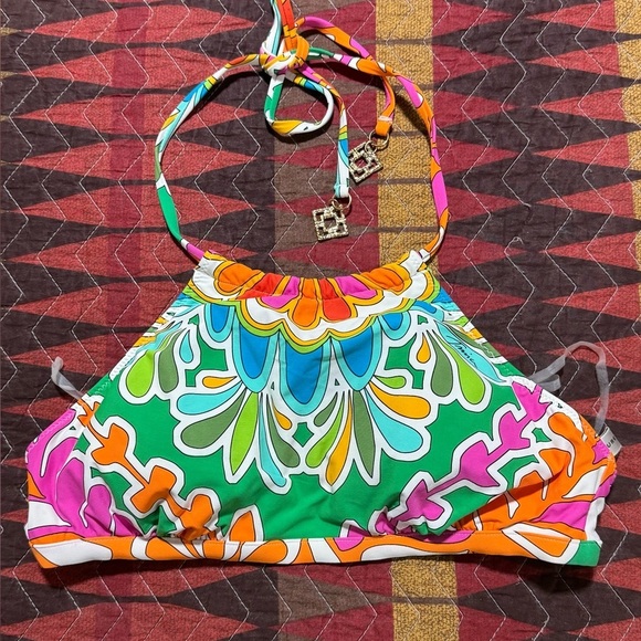 Trina Turk Tamarindo High Neck Halter Swimming Top Size 6 - Picture 3 of 12